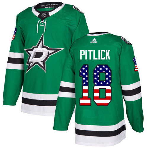 Adidas Stars #18 Tyler Pitlick Green Home Authentic USA Flag Stitched NHL Jersey